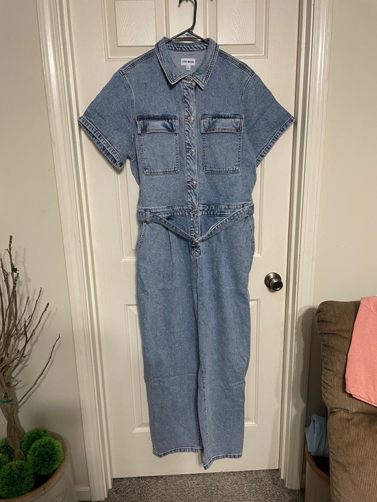 Steve Madden Denim - Steve Madden Light Blue Short-Sleeve Denim Jumpsuit